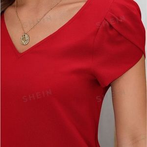 SHEIN Clasi V-Neck Petal Sleeve Tunic Dress